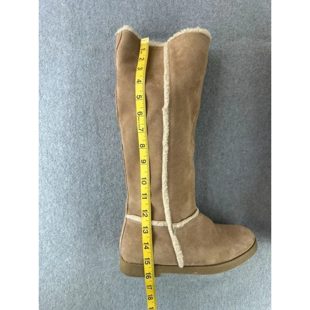 Vintage Y2K Genuine Suede Sherpa Lined Tan Tall Womens Boots Size US 7 Cabincore